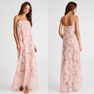 Helsi Margot Bead & Appliqué Strapless Mesh Gown $695 - Size Medium